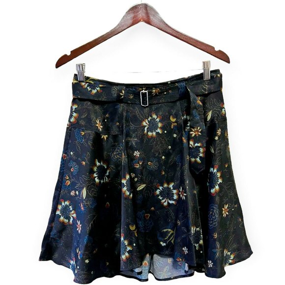 A.L.C. Women's Size 4 Pleated Belted Waist Lining Mini Skirt Floral Black - Picture 1 of 9